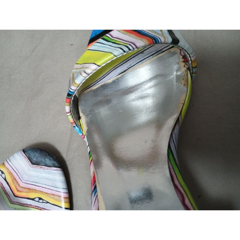 it's OK Multi-Stripe Open Toe Ankle Strap Heels Women's 8M - Picture 5 of 7